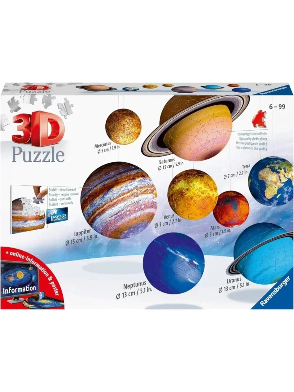 3D Solar System Jigsaw Puzzle 540 Pieces - Fun for Kids & Adults - Easy Click